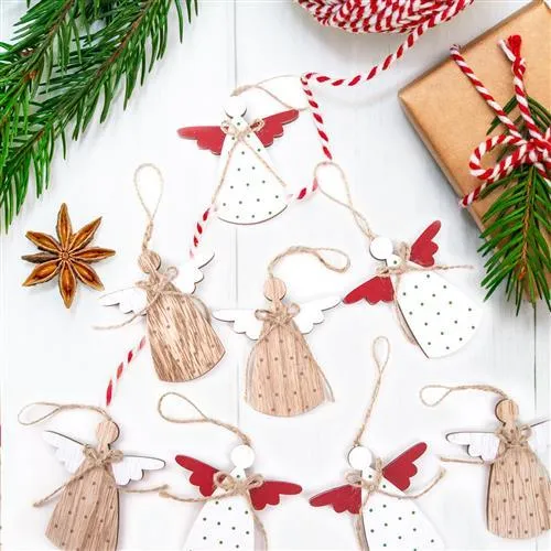 5 Weihnachtsanhänger Engelanhänger Holz Holzengel Weihnachtsdeko natur braun weiß