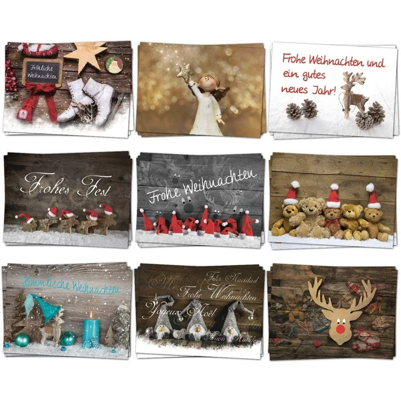 9 Weihnachtspostkarten DIN A6 – 9 Nostalgie-Motive vintage