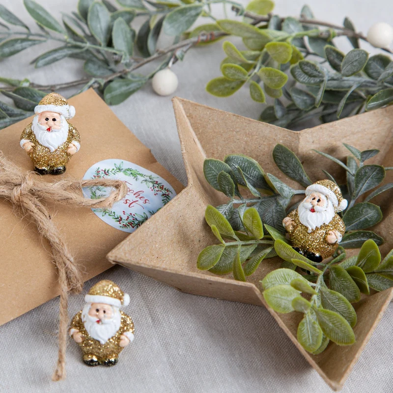 12 Mini Nikoläuse Gold mit Glitter kleine Weihnachtsmann Figuren