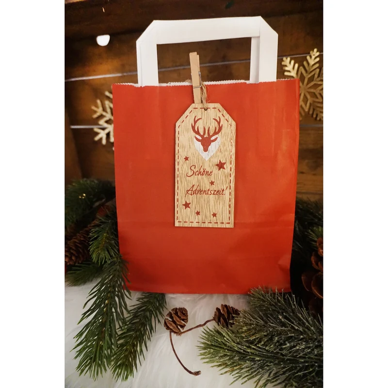 4 x 3 Weihnachtsanhänger rot weiß natur aus Holz 6 x 12 cm Textanhänger Frohe Weihnachten Merry Christmas