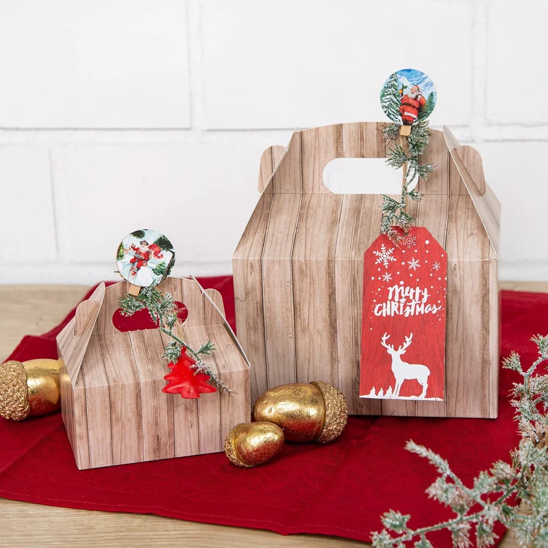 4 x 3 Weihnachtsanhänger rot weiß natur aus Holz 6 x 12 cm Textanhänger Frohe Weihnachten Merry Christmas