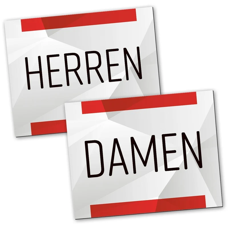 Badezimmer Türschild neutral rot grau Set „Damen“ + „Herren“