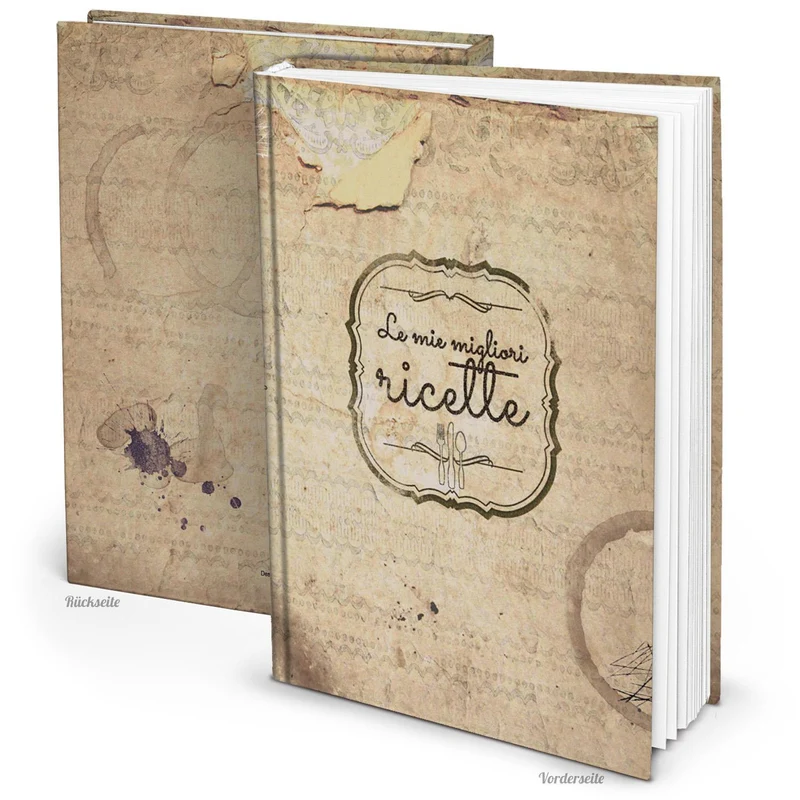 Logbuch-Verlag DIY Rezeptbuch zum Selberschreiben A4 italienischer Titel LE MIE MIGLIORI RICETTE - Vintage Notizbuch für die Küche - eigene Rezepte - Geschenk