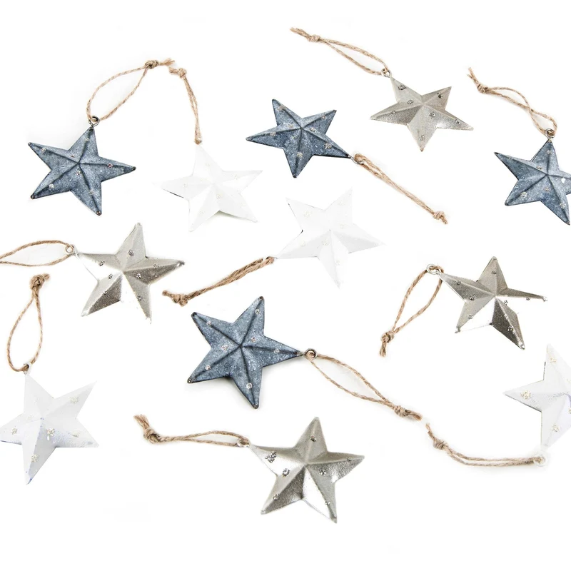Logbuch-Verlag 12 Weihnachtssterne Silber weiß grau 5 cm Sternanhänger Christbaumschmuck Deko Weihnachten Geschenkanhänger Verpackung