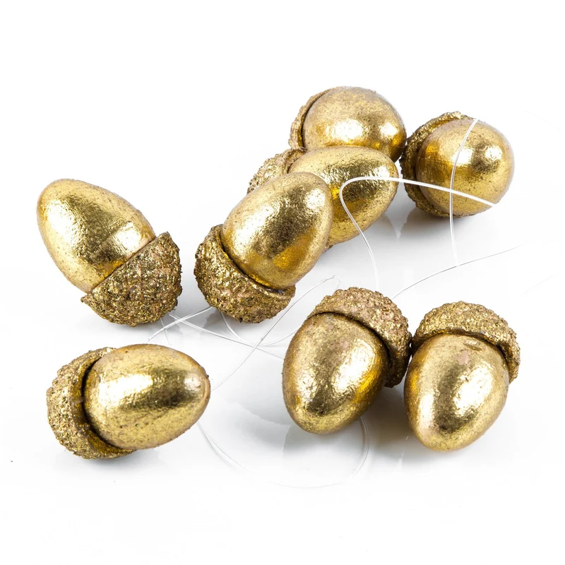 8 kleine Nüsse Eichelnüsse 5 x 3 cm gold als Weihnachtsanhänger Geschenkanhänger Deko