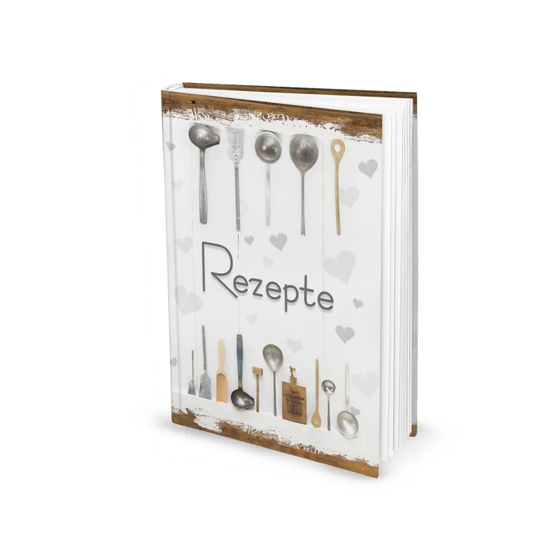 Kleines Rezeptbuch REZEPTE zum Selberschreiben weiß grau Shabby Chic mit Herzen