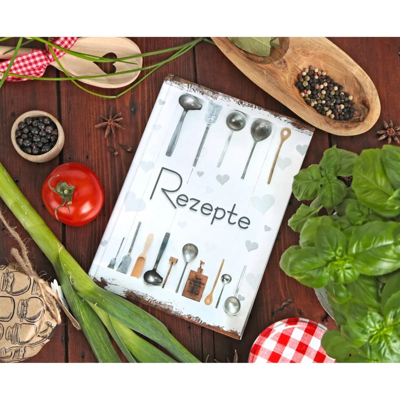 Kleines Rezeptbuch REZEPTE zum Selberschreiben weiß grau Shabby Chic mit Herzen