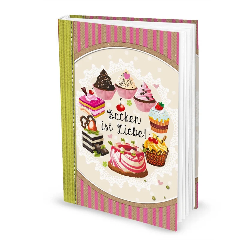 Backbuch A4 zum Selberschreiben mit leeren Seiten DIN A4 BACKEN IST LIEBE rosa beige