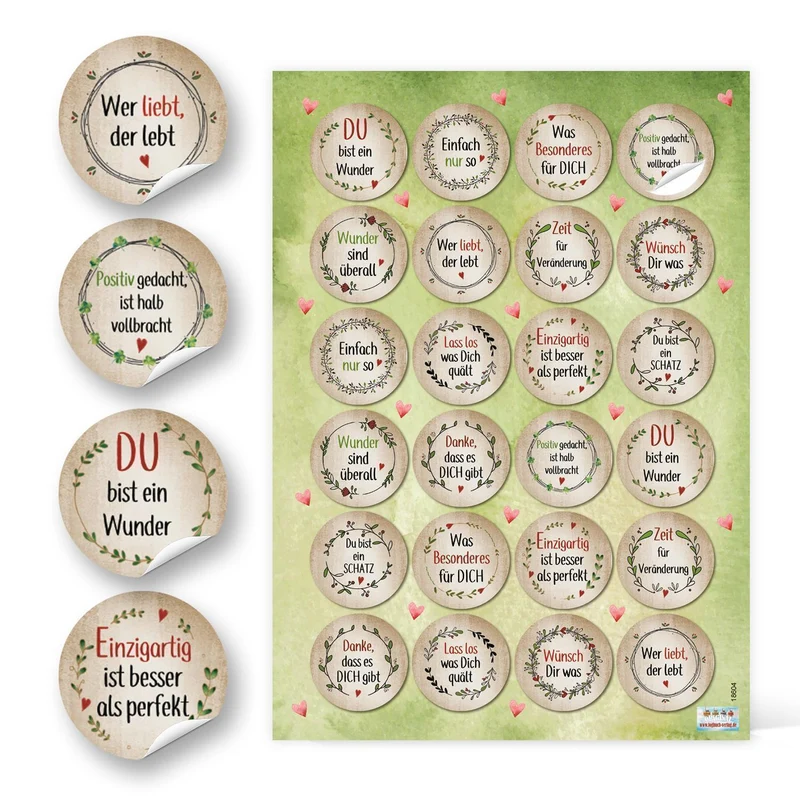 Großes Sticker Set mit 6 x 24 Aufklebern - Sprücheaufkleber zum Verzieren von Verpackungen