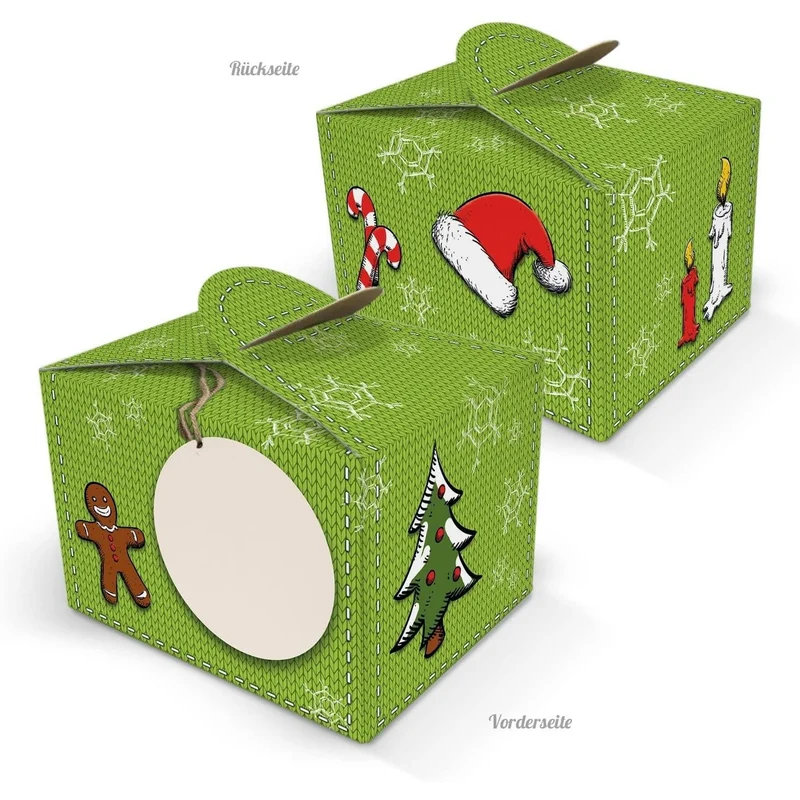 10 weihnachtliche Geschenkboxen rot-grün 8 x 6,5 x 5,5 cm mit Beschriftungsfeld