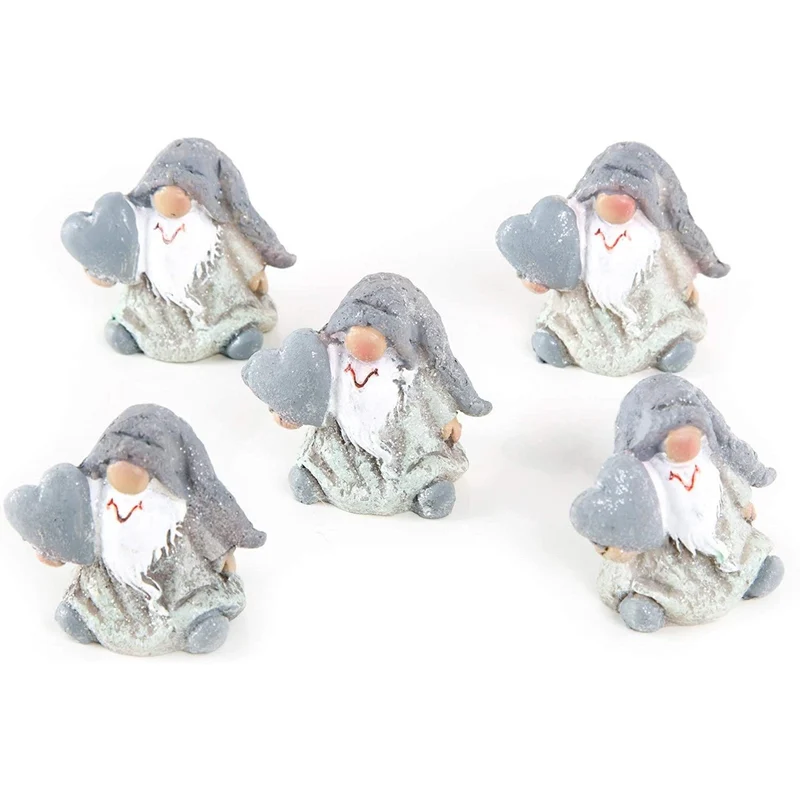 5 kleine Wichtelfiguren mit Stern 5 cm grau weiß