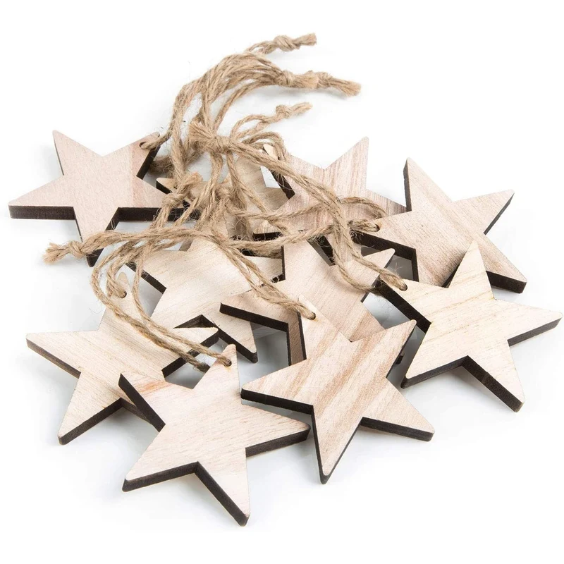 10 Stück natur braune Holz-STERNE shabby vintage Weihnachts-ANHÄNGER ohne gemessen 7 cm als Baumschmuck Christbaumschmuck Christbaumanhänger Geschenkanhänger - Weihnachtsdeko zum Aufhängen