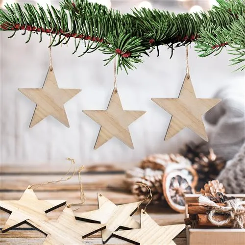Weihnachtsanhänger Set: 30 Holzsterne 7 cm grau + weiß + braun