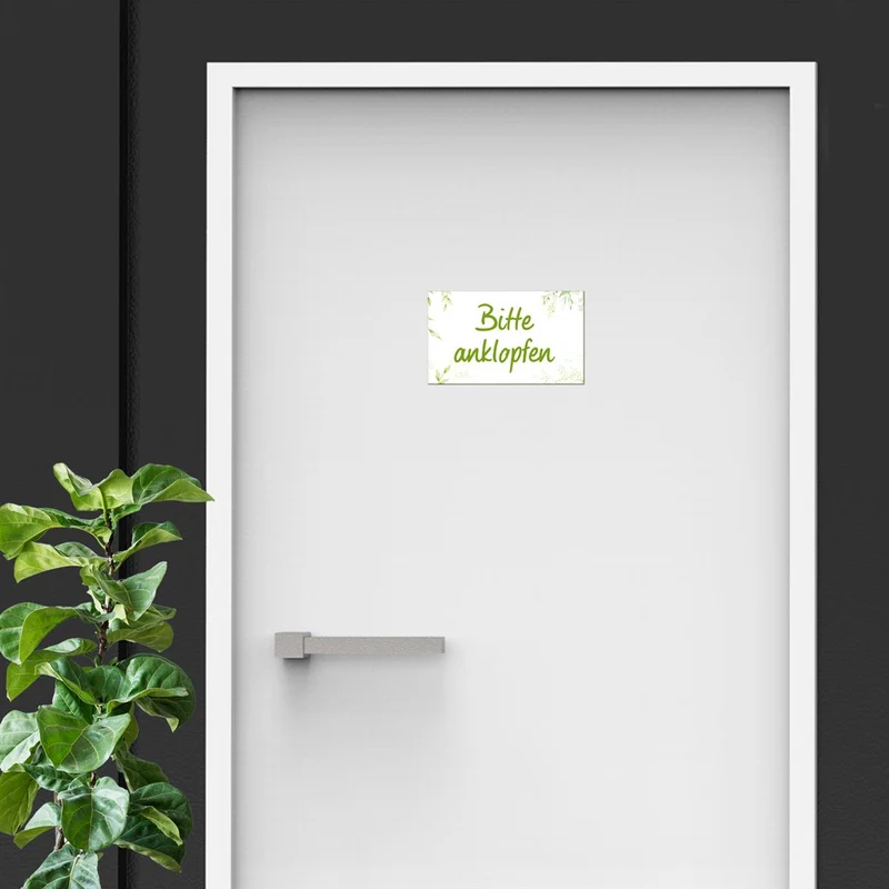 Bitte anklopfen Türschild - Hinweisschild Warnschild grün weiß 20 x 12 cm - Anklopfen-Schild mit Klebepunkten