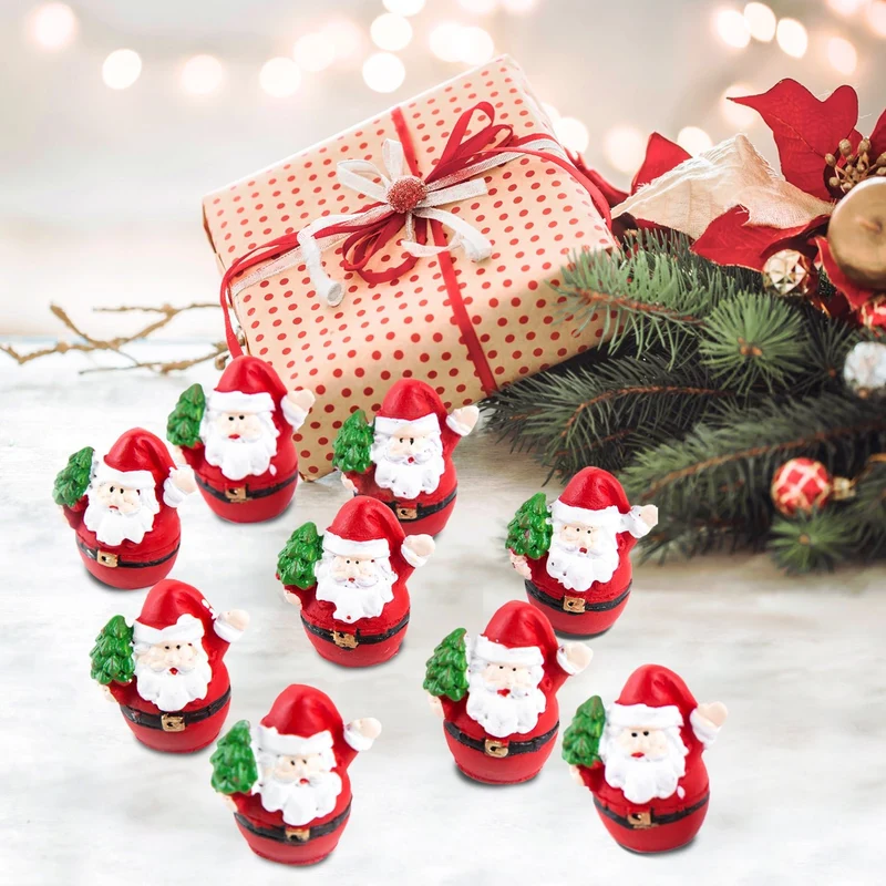 8 kleine Mini Nikolaus Figuren Weihnachtsmann Santa Claus rot weiß mit Tannenbaum