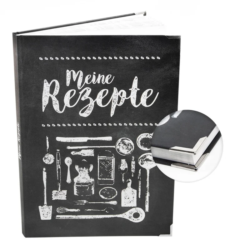 Geschenk-SET Rezeptbuch zum Selberschreiben LEDER-NOSTALGIE Look braun beige DIN A4 + HERZ Kochlöffel + kleines Brotzeitbrettchen Holz Eigenes Kochbuch Meine Rezepte Geschenk Küche Kochen