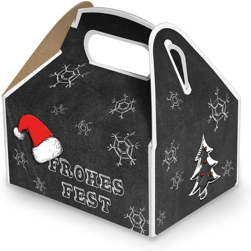 20 weihnachtliche Geschenkboxen mit Griff schwarz-weiß-rot 9 x 12 x 6 cm mit Aufdruck „Frohes Fest“