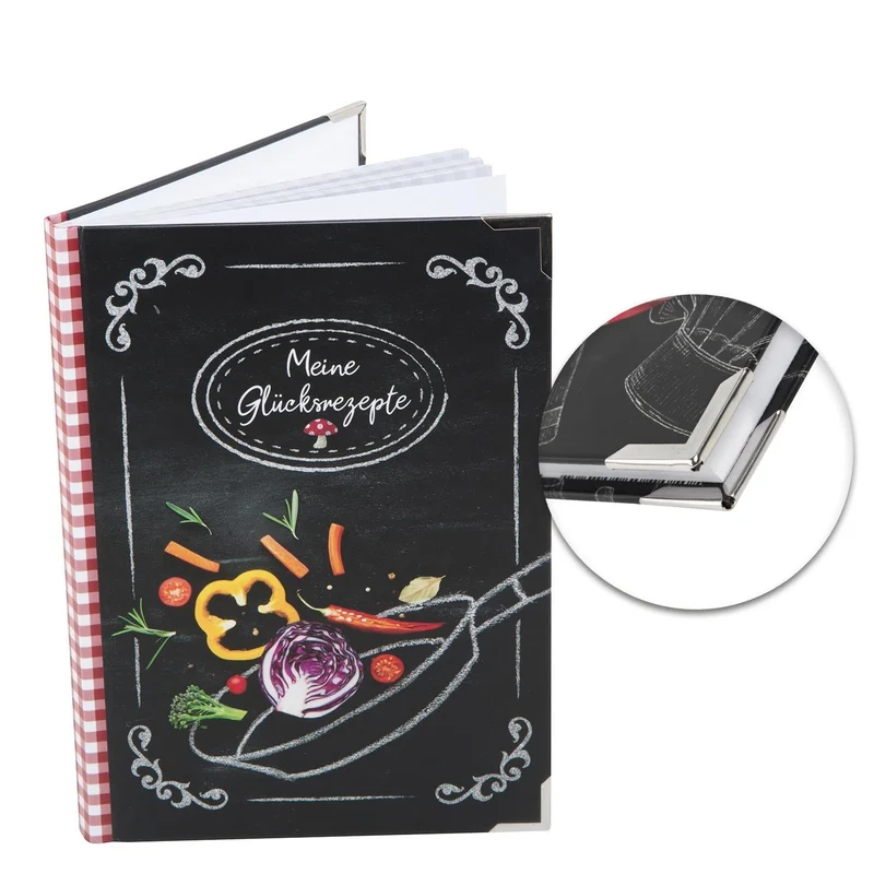 DIY Rezeptbuch DIN A5 MEINE GLÜCKSREZEPTE - leeres Kochbuch zum Selberschreiben schwarz rot