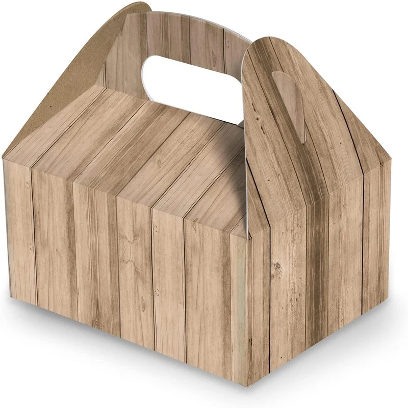 20 Geschenkboxen mit Griff braun in Holzoptik 9 x 12 x 6 cm