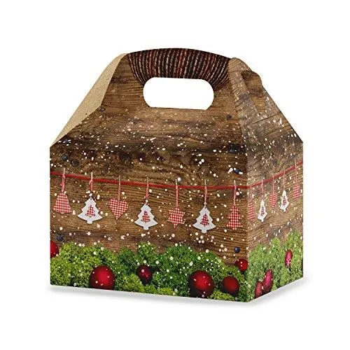 25 weihnachtliche Geschenkboxen mit Griff rot-weiß kariert 12,5 x 18,5 x 12 cm