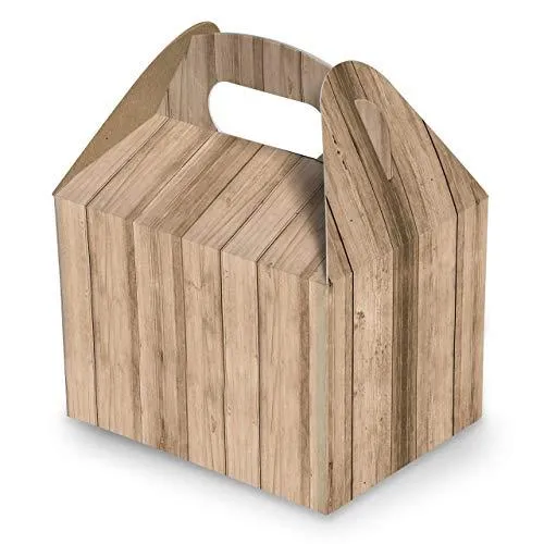 20 Geschenkboxen mit Griff hellbraun in Holzoptik 12,5 x 18,5 x 12 cm