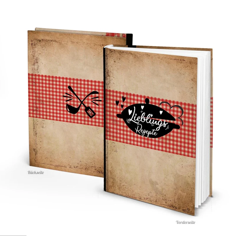 Vintage Rezeptbuch DIN A5 zum Selberschreiben LIEBLINGSREZEPTE - DIY Kochbuch Blanko leer - Geschenk Hobbykoch