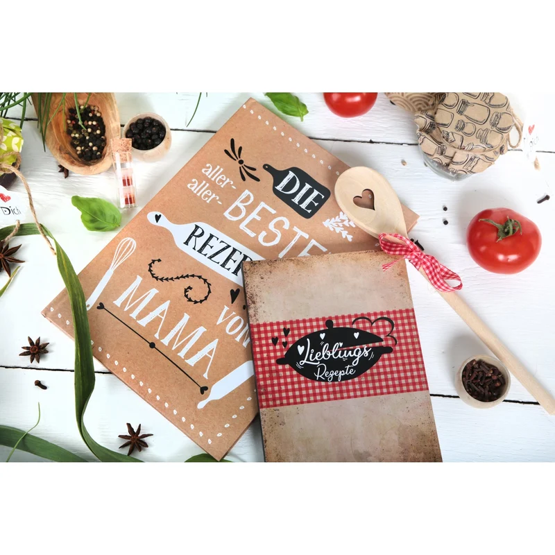 Vintage Rezeptbuch DIN A5 zum Selberschreiben LIEBLINGSREZEPTE - DIY Kochbuch Blanko leer - Geschenk Hobbykoch