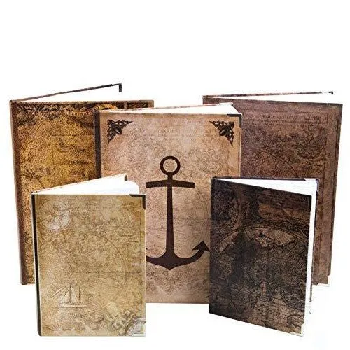 Logbuch-Verlag Blanko Bücher SET 5 Notizbücher 3 x DIN A4 + 2 x A5 - Tagebuch Notizbuch leer zum Selbst Gestalten Vintage rustikal Globus Weltkarte