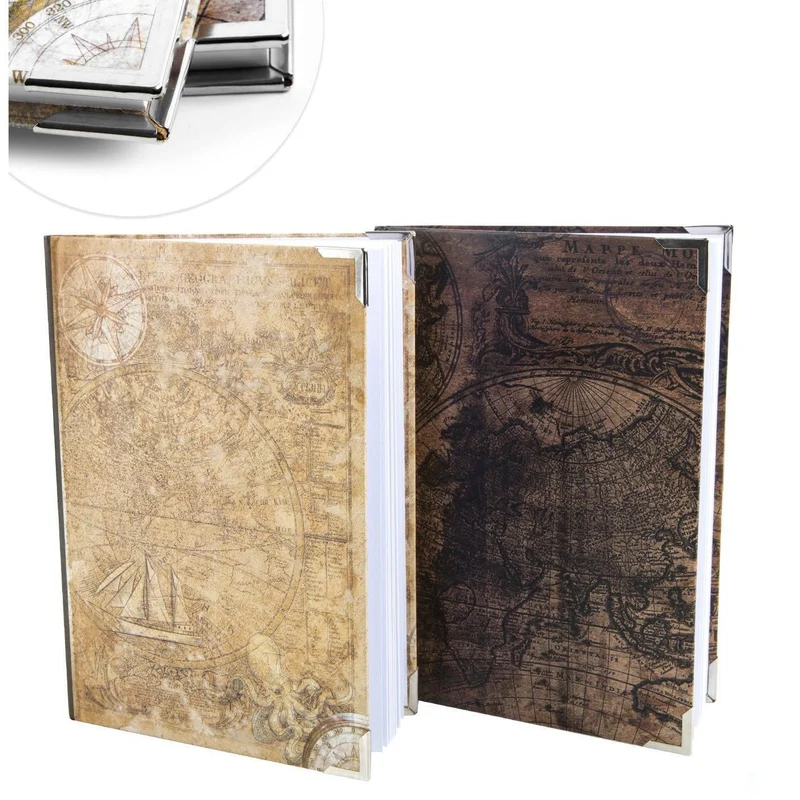 Logbuch-Verlag Bücher SET 2 Notizbücher blanko zum Selbstgestalten DIN A5 braun beige Vintage Notizbuch Tagebuch leer zum Gestalten - Weltkarte Globus Vintage-Motiv