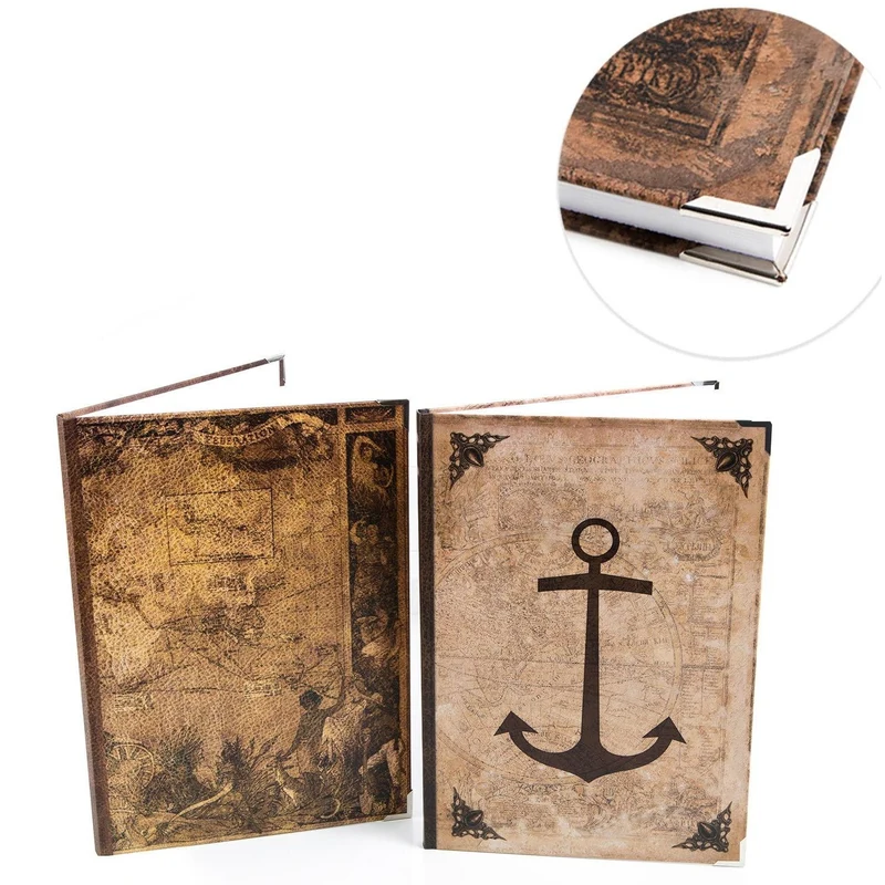 Logbuch-Verlag Vintage Bücher Set 2 leere Notizbücher blanko + liniert DIN A4 zum Selbst Gestalten - Vintage-Stil Anker Welt Weltkarte braun
