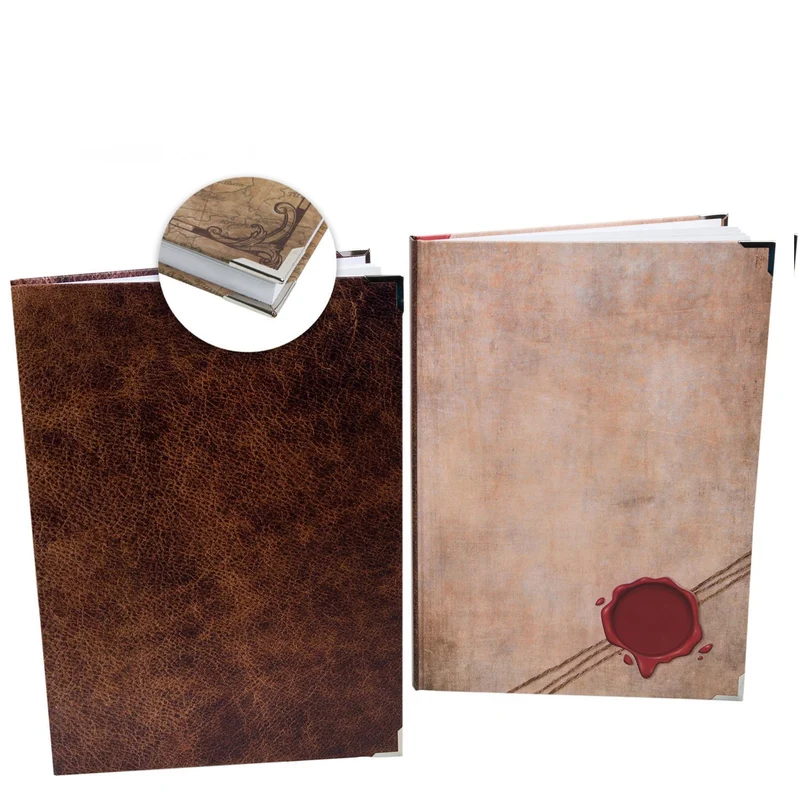 Logbuch-Verlag 2 große XXL Blankobücher für Ideen Notizen Skizzen - Vintage Notizbücher DIN A4 beige braun rot - Geschenkset Geschenk Geburtstag
