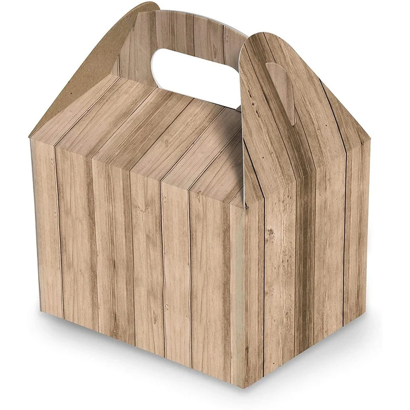 5 Geschenkboxen mit Griff hellbraun in Holzoptik 12,5 x 18,5 x 12 cm