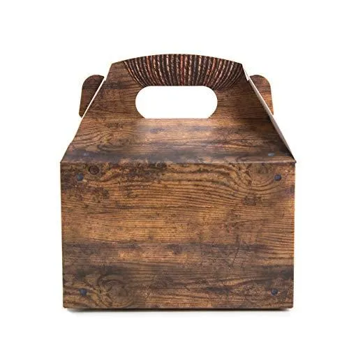 5 Geschenkboxen mit Griff dunkelbraun in Holzoptik 12,5 x 18,5 x 12 cm