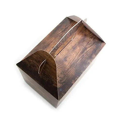 5 Geschenkboxen mit Griff dunkelbraun in Holzoptik 12,5 x 18,5 x 12 cm