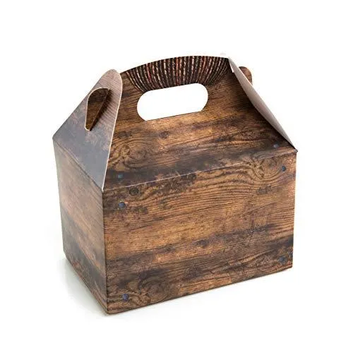 5 Geschenkboxen mit Griff dunkelbraun in Holzoptik 12,5 x 18,5 x 12 cm