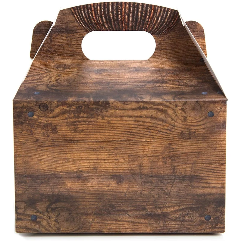 20 Geschenkboxen mit Griff dunkelbraun in Holzoptik 12,5 x 18,5 x 12 cm