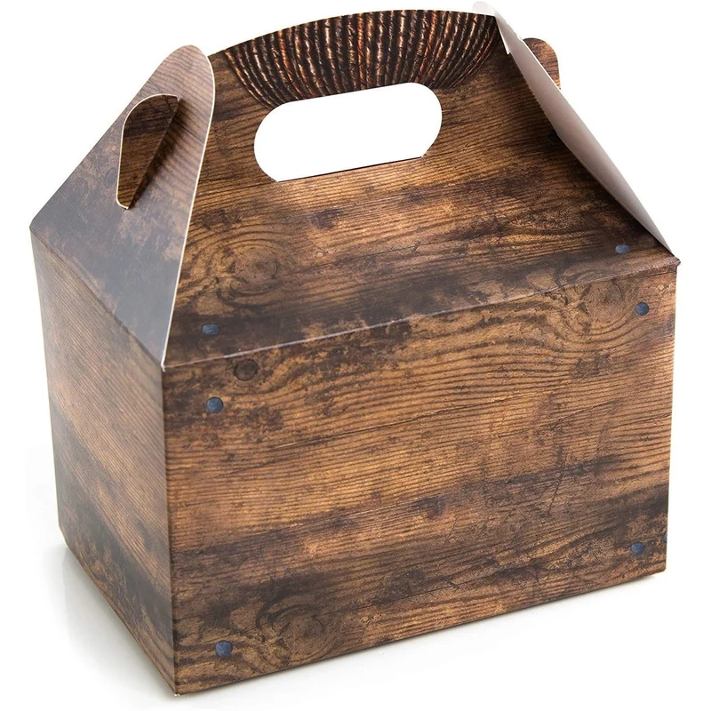 10 Geschenkboxen mit Griff dunkelbraun in Holzoptik 12,5 x 18,5 x 12 cm