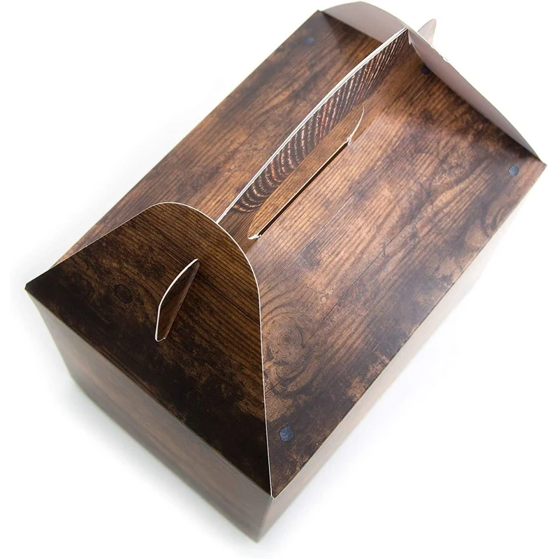 10 Geschenkboxen mit Griff dunkelbraun in Holzoptik 12,5 x 18,5 x 12 cm