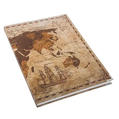 Logbuch-Verlag Geschenkset 2 Notizbücher DIN A4 Blanko + liniert - Weltkarte Globus Antike Motiv - Vintage Bücher zur individuellen Gestaltung - Geschenkidee