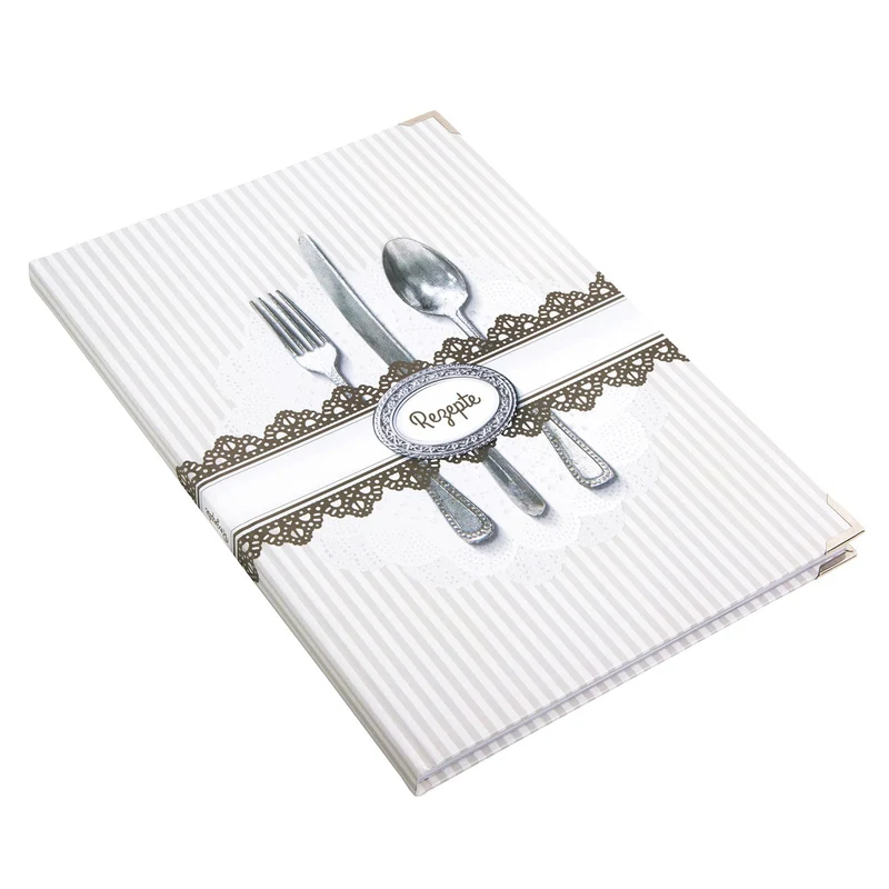XXL Rezeptbuch zum Selberschreiben grau weiß Besteck DIN A4 - MEINE REZEPTE mit Metallecken