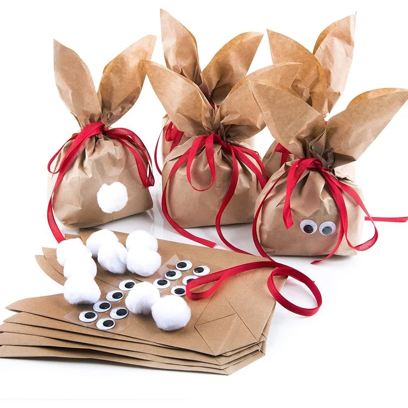 20 Hasentüten ROTE SCHLEIFE Ostern Verpackung Osternest Papiertüte Geschenktüte Geschenkpapier Ostergeschenk Osterpapier natur braun give-away