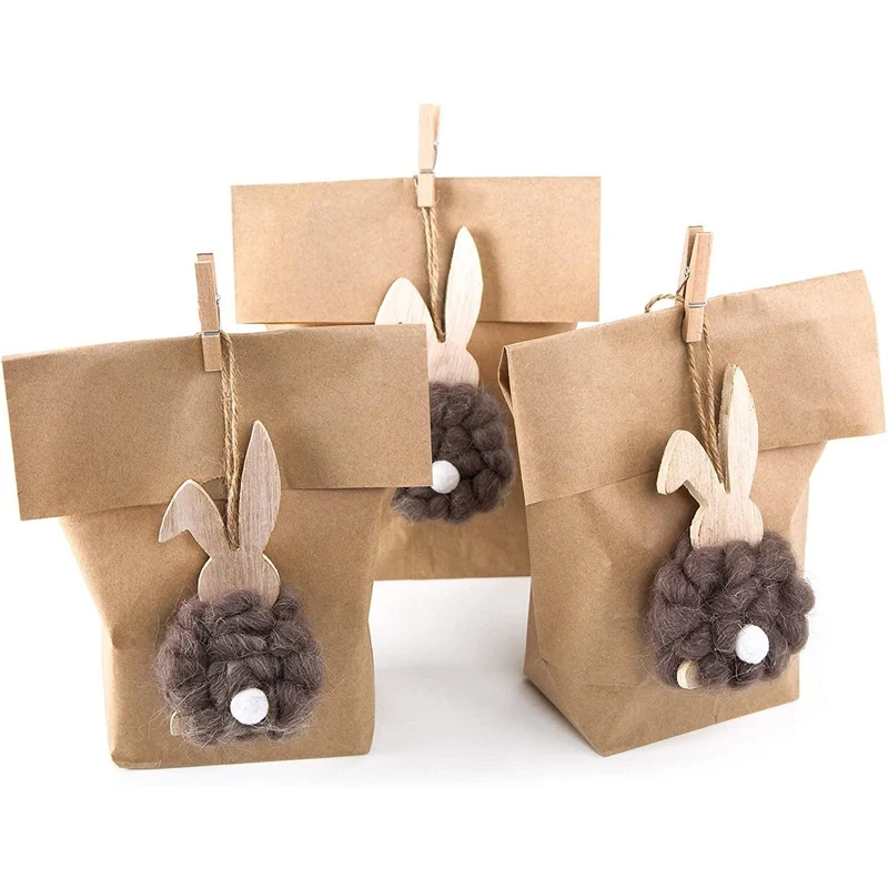 Logbuch-Verlag Set Ostern Verpackung: 6 Papiertüte braun 14 x 22 cm + 6 natürliche Osterhasen Anhänger Osterdeko Hänger Osternest Kinder give-Away Kunden Osterhänger