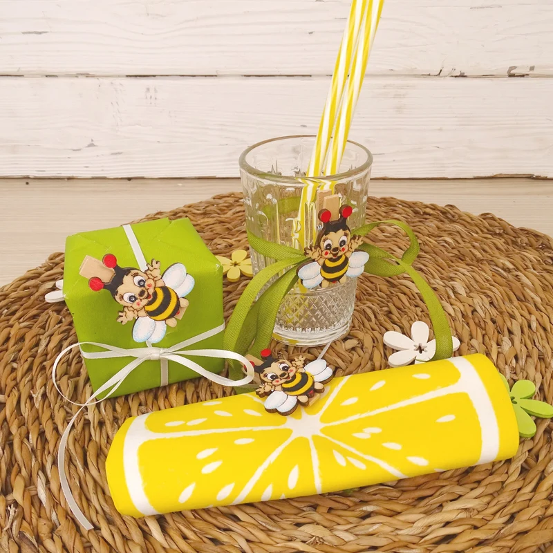 12 Bienen Klammern schwarz gelb - Deko Kindergeburtstag Give-Away Partydeko Holzklammer
