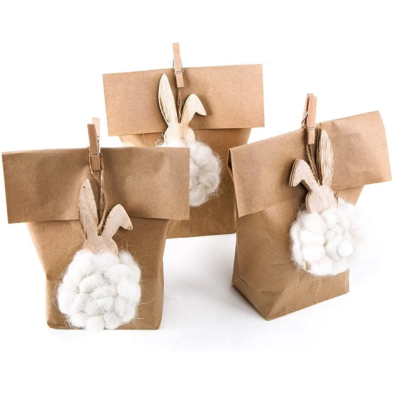 SET Ostern Verpackung: 3 Papiertüte braun 14 x 22 cm + 3 weiße Osterhasen Anhänger Osterdeko Hänger Osternest Kinder give-away Kunden Osterhänger