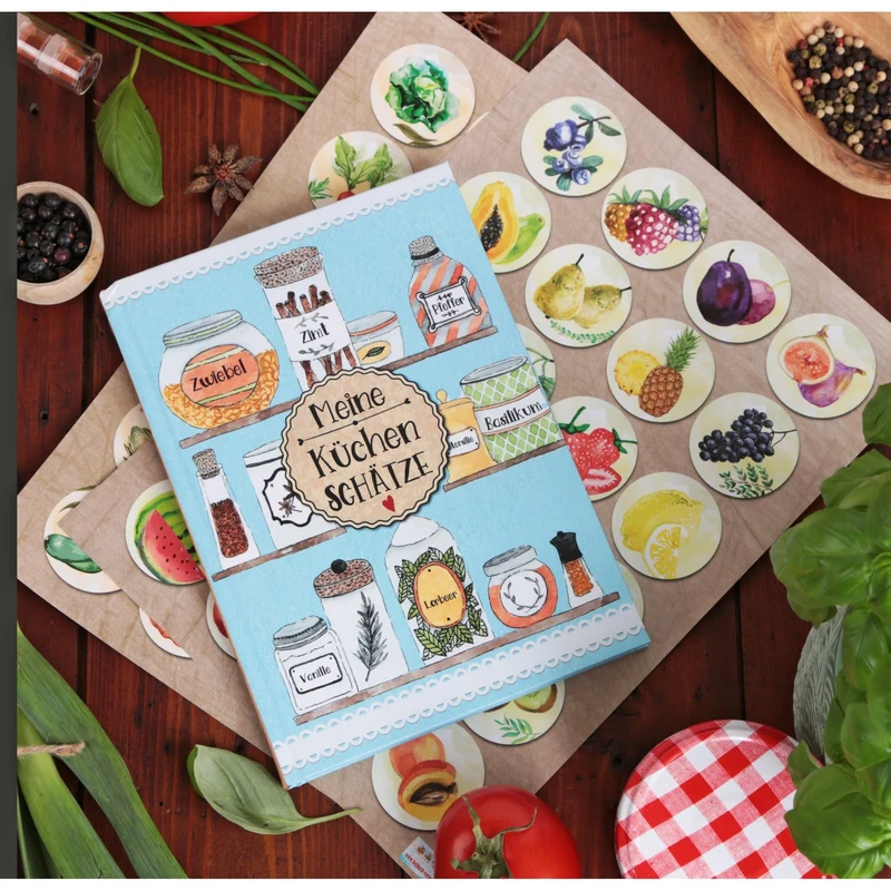 24 runde Aufkleber OBST Küchenaufkleber Essen Deko Küche Aufkleber Glas Sticker Küchen-Etiketten selbstklebend Kinder Kindergarten