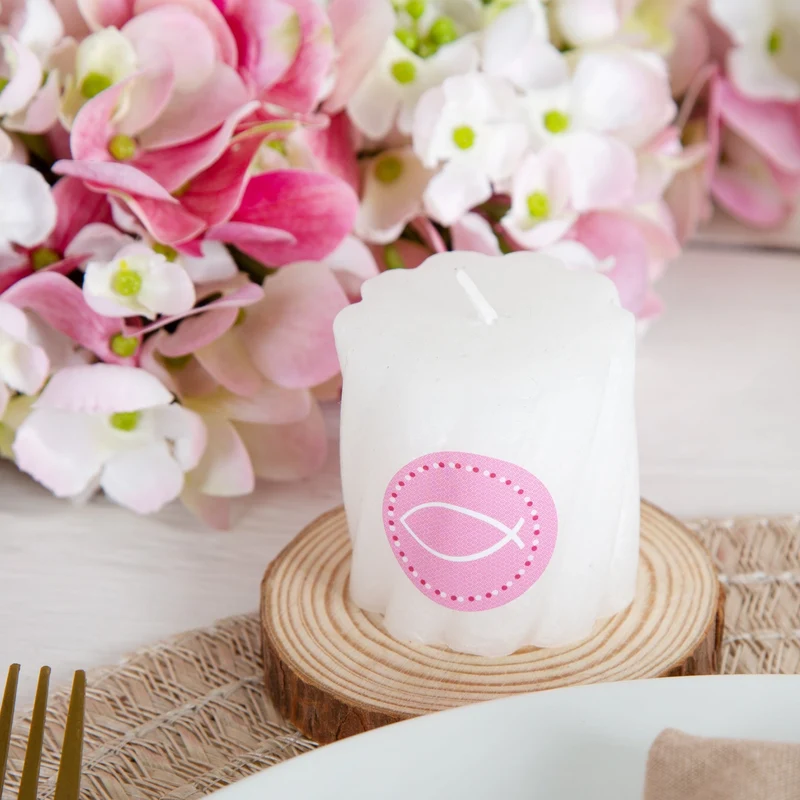 4 x 35 Stück runde 3 cm rosa rose pink farbene KINDER KOMMUNION TAUFE Aufkleber zur Verpackung mit Fische Anker Segelboot Schiff Engel Krone Kreuz Herz zur Deko Fest Geburtstag Mädchen