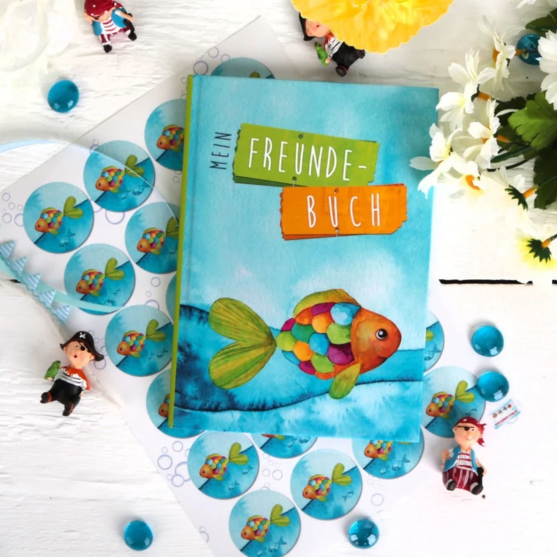 24 kleine 4 cm FISCHE maritime Aufkleber rund Kinderaufkleber blau türkis Kinder Sticker Taufe Kommunion Geschenkaufkleber Verpackung Regenbogen-Fisch Etiketten Tisch-Deko