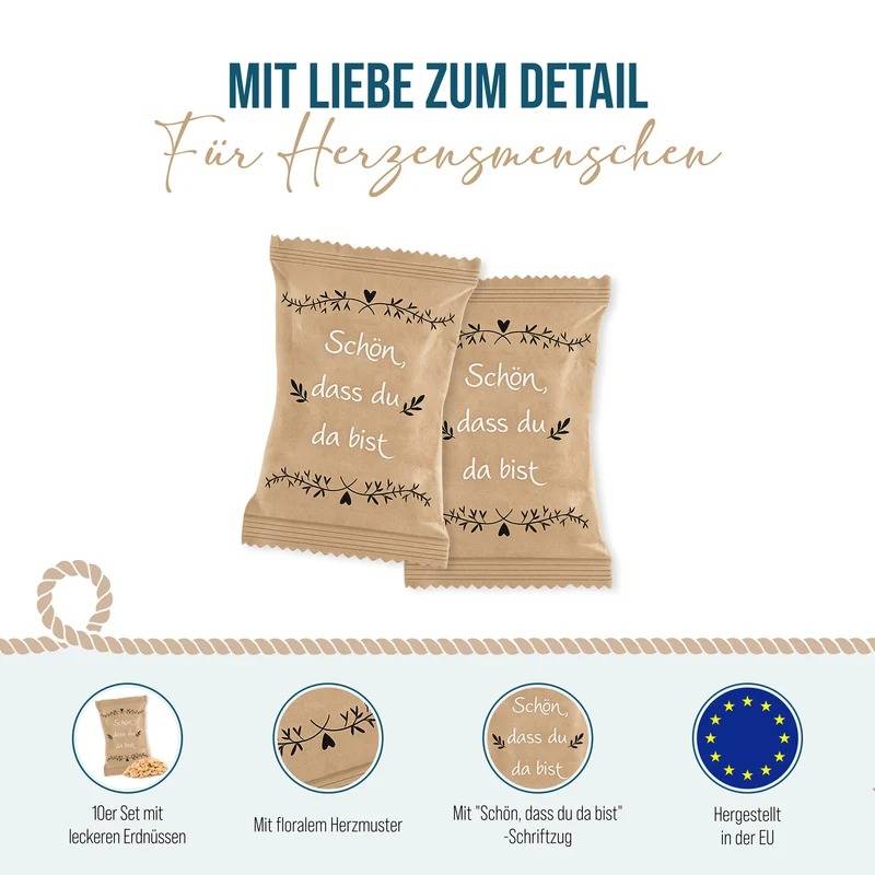 Erdnusstütchen Schön, dass du da bist – Gastgeschenk Hochzeit im Vintage-Design