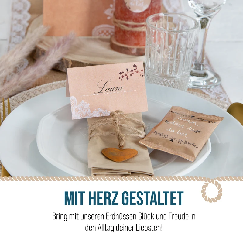 Erdnusstütchen Schön, dass du da bist – Gastgeschenk Hochzeit im Vintage-Design