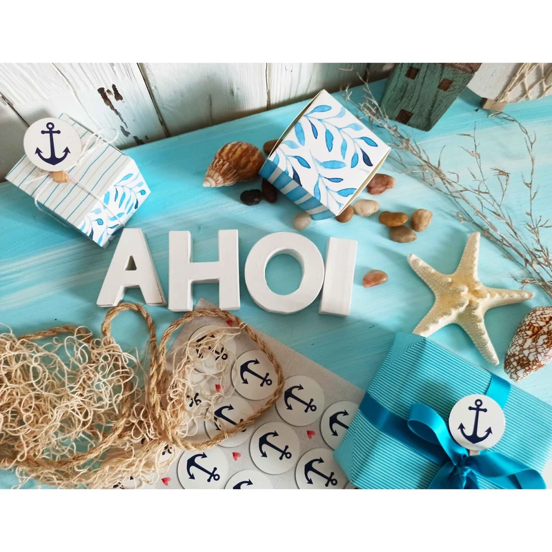 Logbuch-Verlag 24 Runde Anker Aufkleber blau weiß navy maritim Sticker Etiketten Geschenkaufkleber basteln Gastgeschenk give-away Deko Fest Verpackung Mitgebsel